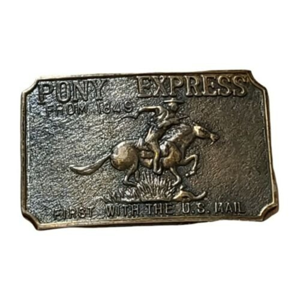 Vintage Belt Buckle Pony Express 'From 1849 First With The US Mail' Brass Metal